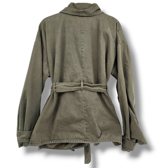 New York & Company Women's Utility Side Split Zip Up Tie Waist Jacket Green XL - Picture 2 of 11